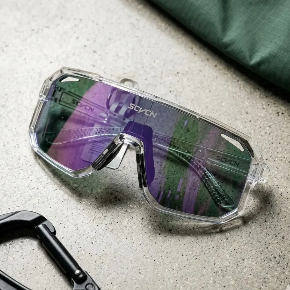Clear Frame Mountain Bike MTB Shield Sunglasses Mirrored Purple Cycling NWT
